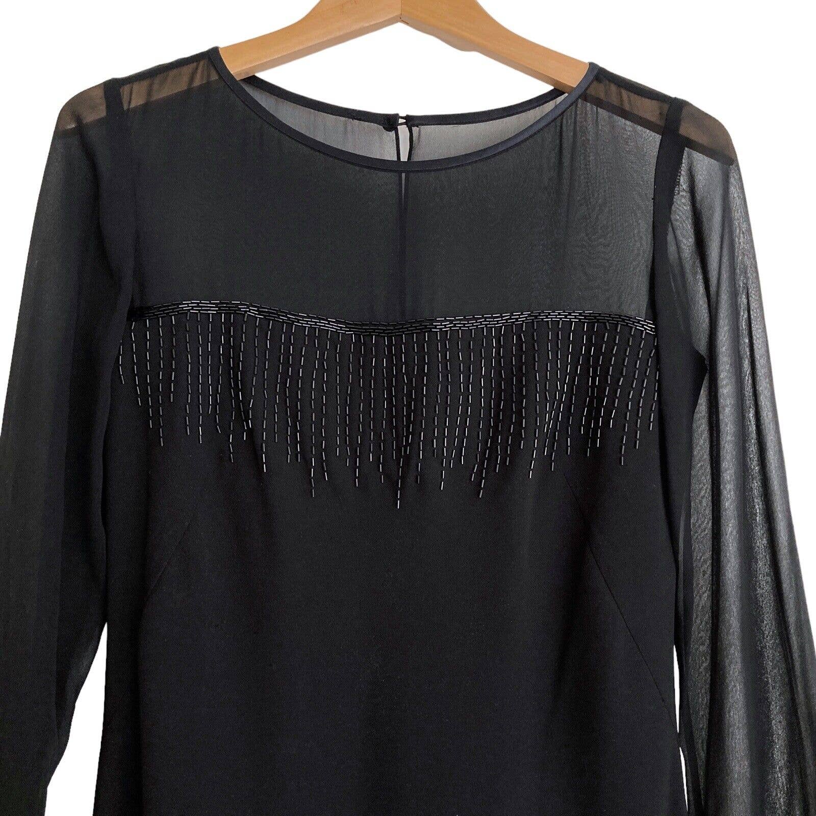 Maggy London Womens 4 Black Dress Cocktail Sequin Sheer Illusion Long Sleeve Lbd — image 2 of 8